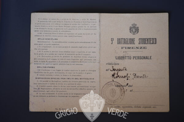 Tessera 1914 5° battaglione studentesco Firenze