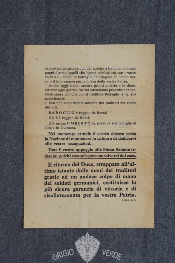 volantini R.S.I. ITALIANI - opera di Badoglio retro
