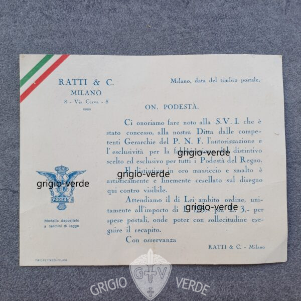 cartolina podestà fascista distintivo